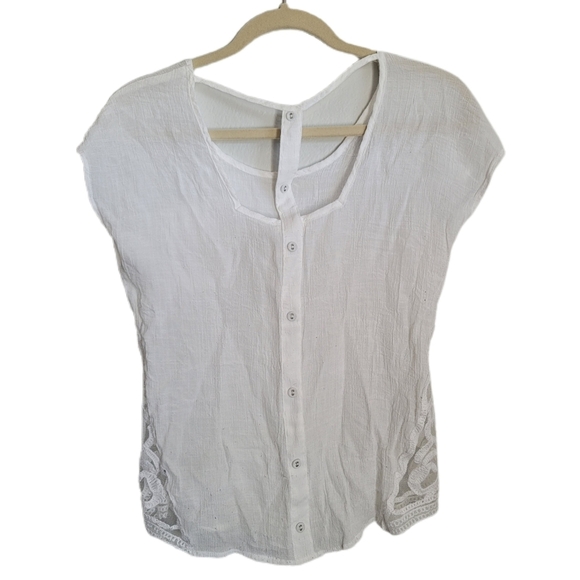 Mine Pocket Top S Small White Scoop Neck Short Sleeve - Picture 4 of 6